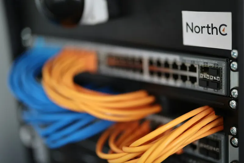 Network cabling in an office rack